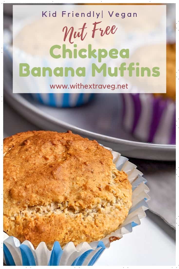 Your kids will never guess that these Vegan Banana Muffins have a surprise ingredient of chickpeas! Vegan, oil free and nut free these high protein muffins are great for school lunches, or even fussy kids. #vegankids #fussykids #hiddenveggies #nutfree #schoollunch