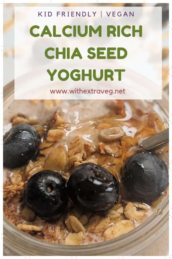 This vanilla yoghurt recipe blends calcium rich chia seeds and soy milk to make a smooth dairy free yoghurt that\'s high in calcium. Great with cereal for kids, or even a healthy dessert. #vegankids #fussykids #highincalcium #healthykids