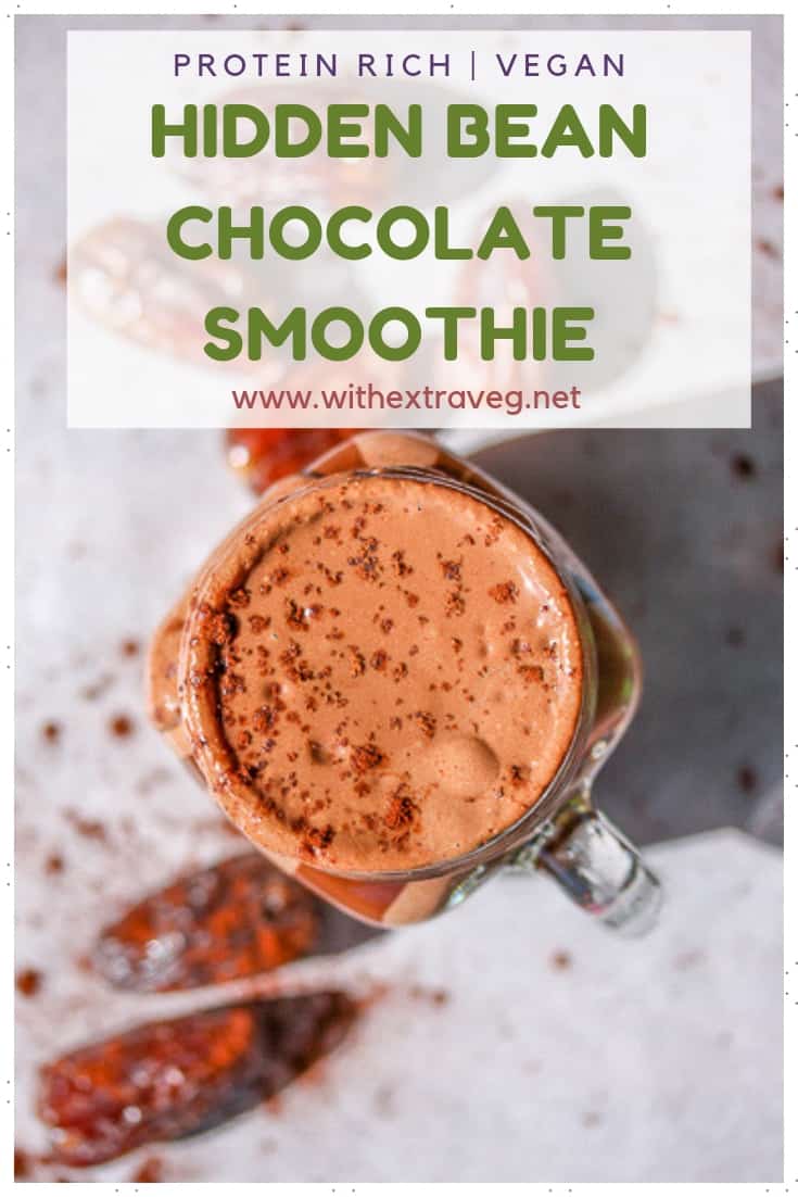 This hidden bean chocolate smoothie is great for fussy kids. They\'ll never know this delicious chocolate smoothie is full of cannellini beans and is healthy! Made with cannellini beans, cocoa, dates and banana, this smoothie makes a delicious high protein vegan breakfast, or healthy snack. #fussykids #vegankids #wholefoodplantbased #vegan #smoothie