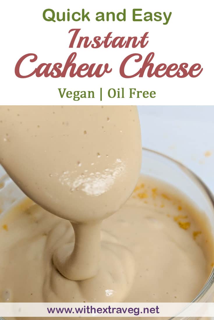 This super easy instant cashew cheese sauce takes less than 1 minute to prepare, and only uses five ingredients - cashews, nutritional yeast, garlic powder, lemon juice and salt. Great over pasta, pizza, sandwiches, nachos, anywhere that you used to use cheese!
