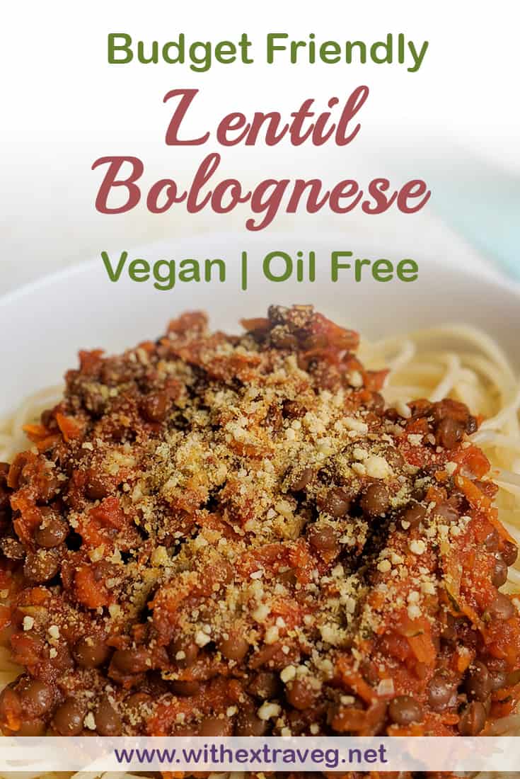 This kid friendly oil free lentil bolognese recipe is super quick and easy, and great for a weeknight meal! Made with lentils, zucchini, carrot and tomato pasta sauce, this recipe is vegan, healthy and budget friendly. #oil free #vegankids #vegan #budgetmeals #fussykids