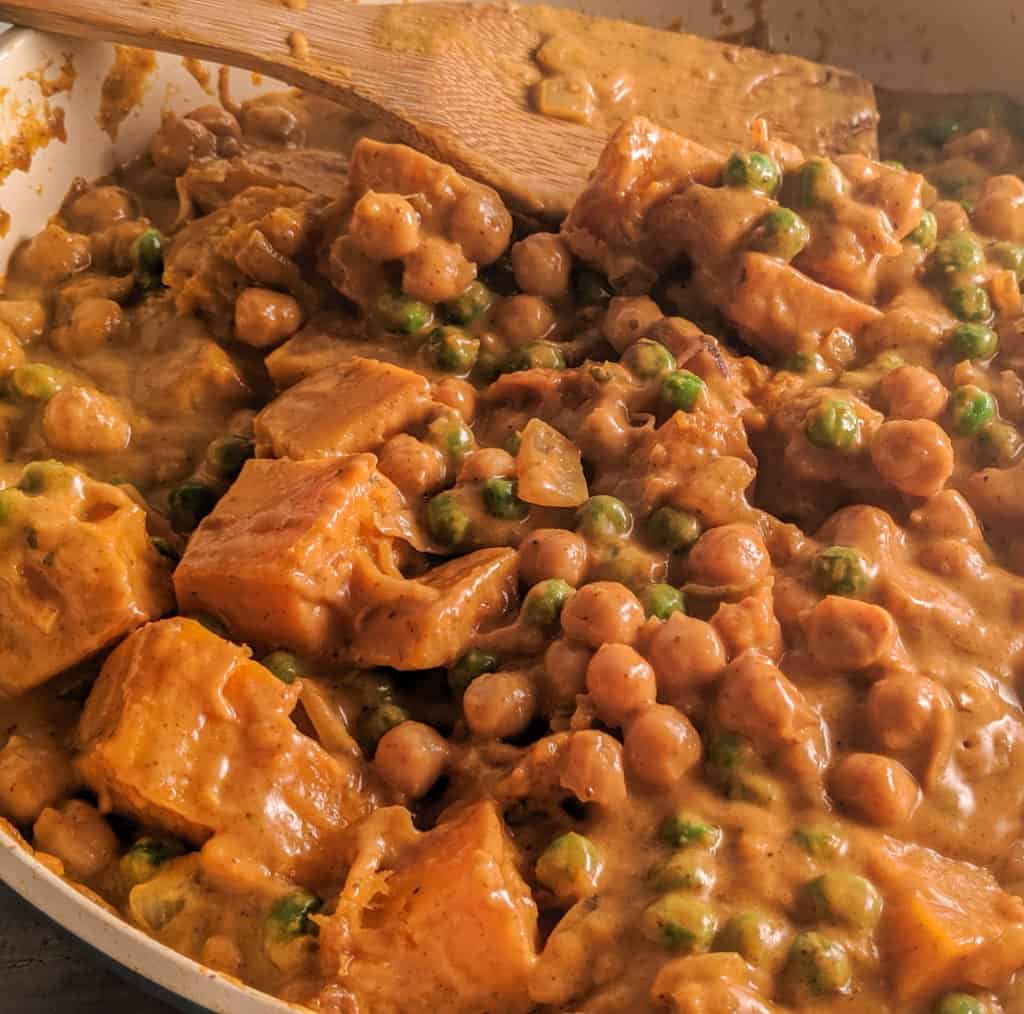 Vegan Chickpea and Pumpkin Korma Curry in pan