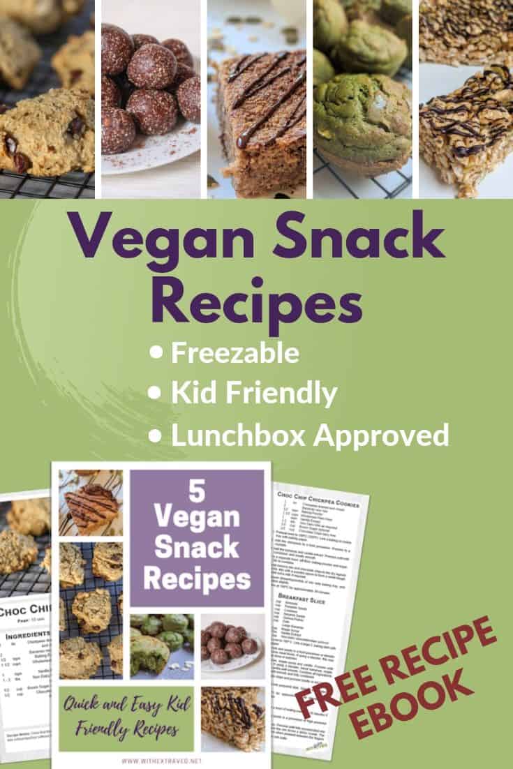 This free ebook has 5 super healthy kid friendly vegan snacks. Vegan | Nut free | Healthy | Toddler Friendly | Free ebook | hidden veg | High in Protein | HIgh in Iron | Lunchbox Snacks | Chickpeas | Oats | On the go snacks | Portable #vegankids #highprotein #highiron #vegan #oilfree