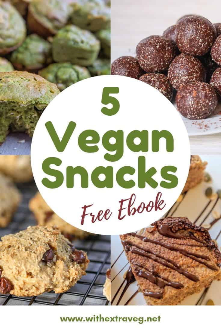 Are you looking for vegan snack ideas? This free ebook has 5 healthy vegan snack recipes that are kid and toddler friendly. High protein, high iron, healthy, lunchbox friendly, great on the go snacks. #vegankids #highprotein #highiron #vegan #oilfree