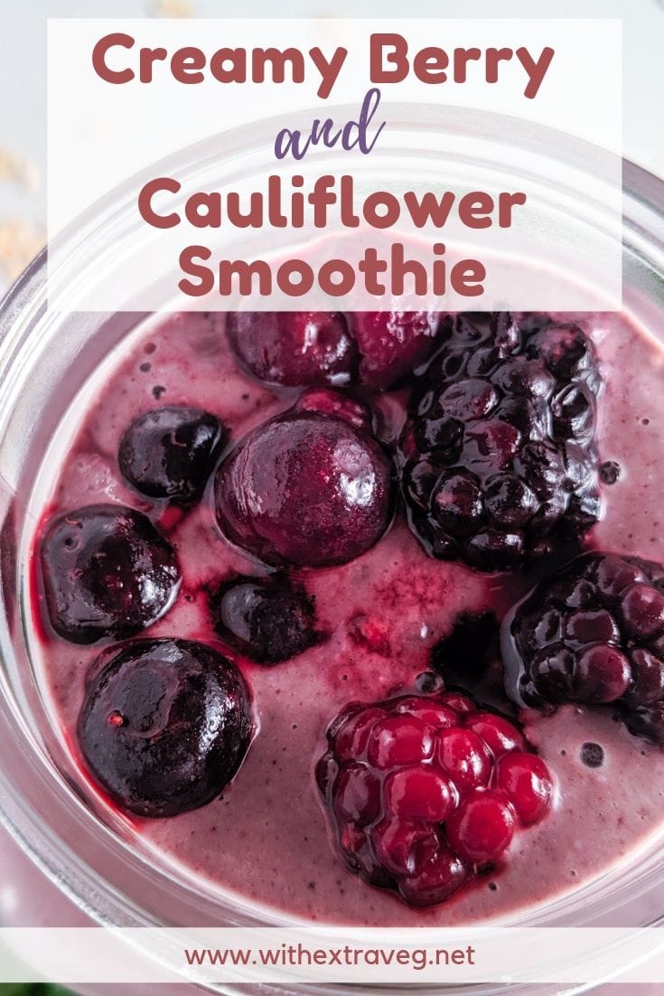 Your kids will never guess this delicious vegan creamy berry smoothie is packed full of cauliflower! Makes a healthy breakfast, or quick and easy after school snack. Made with berries, cashews, banana, cauliflower and spinach. Gluten free. Nut free option. Dairy free. #hiddenveg #vegankids #smoothie