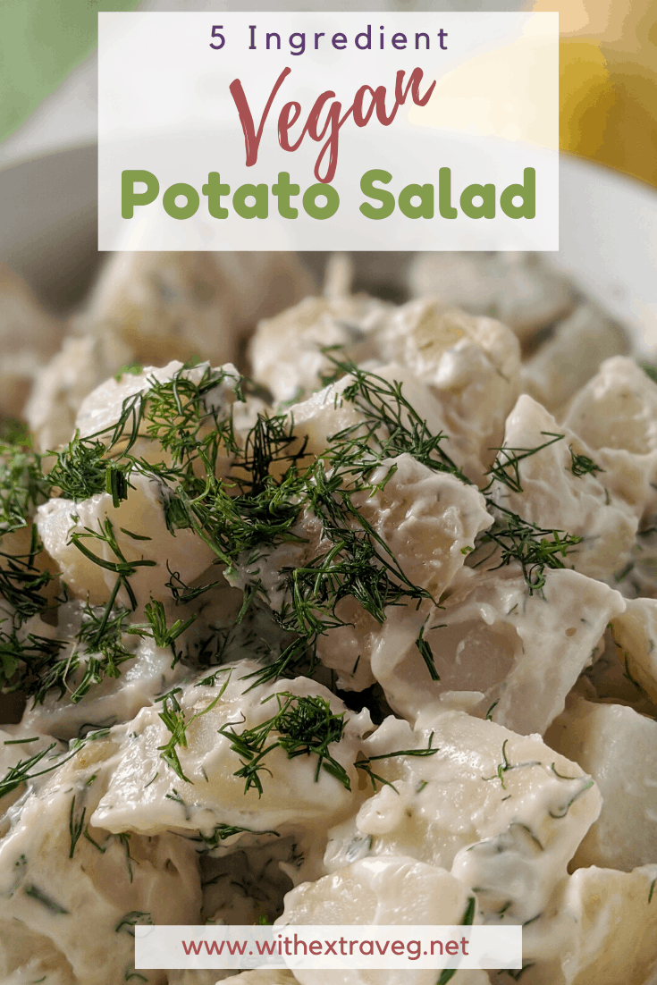This 5 Ingredient Vegan Potato Salad is simple and easy, and is perfect for a summer BBQ, potluck, or Christmas Lunch. Made with veganaise, dijon mustard, lemon, dill and potatoes, your family will love this tangy summer salad, and never guess it\'s vegan!