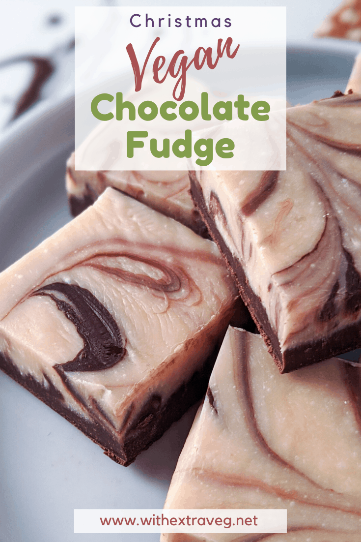A quick and easy delicious vegan Christmas Fudge recipe that\'s perfect for Christmas gifts, dessert, or even an indulgent snack. Made with vegan sweetened condensed milk and vegan white and dark chocolate, this fudge can be vanilla or peppermint flavoured. #veganChristmas #vegan
